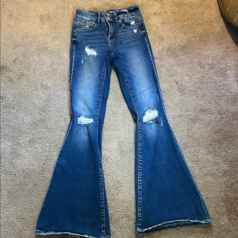 Zenana Outfitters Distressed Blue Flare Jeans